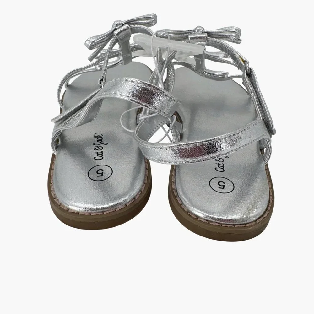 NEW Cat & Jack Kids' Aria Bow Sandals - Silver - Size 5